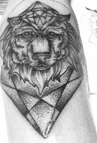 Etonan Point Nwa Pik Wolf tèt ak Diamond Modèl Tattoo