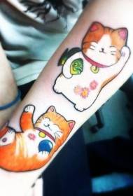 color funny Japanese cat tattoo pattern