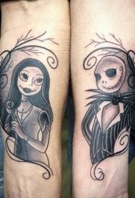Modello di tatuaggio di zombie del fumetto nero semplice di armi di coppia