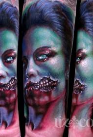 rankos baisus pabaisa moters veido tatuiruotės modelis