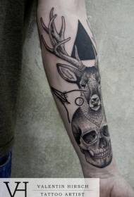 arm black deer head and triangle tattoo pattern