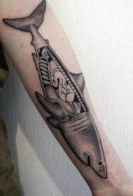 klein arm punt doring styl swart groot haai en viscerale tattoo patroon
