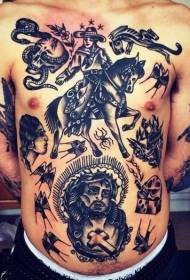 gammal skola europeiska och amerikanska porträtt Svälja Jesus häst tatuering mönster