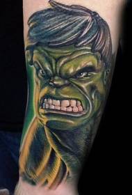 ແຂນສີໃຈຮ້າຍ hulk ຮູບແບບ tattoo ກາຕູນ