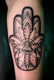 Arm Black Stinging Fatima Hand and Leaf Tattoo Pattern