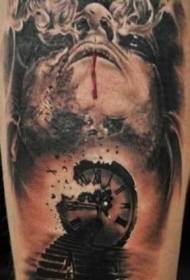 modello di tatuaggio scala orrore di colore stile horror e orologio scala