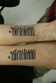 braço código de barras casal tatuagem padrão