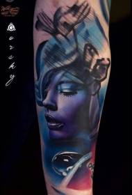 Новый стиль красочного женского лица и капельки воды реалистичный рисунок татуировки