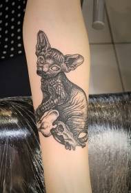 arm old school svart hårlös katt tatuering mönster