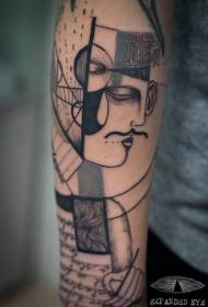 modello di tatuaggio viso piccolo uomo stile schizzo braccio nero