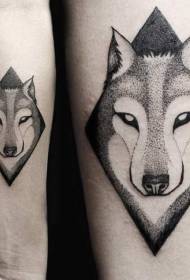 Arm Black Monster Wolf Portrait Geometric Tattoo Pattern