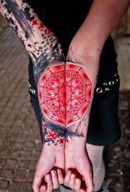 pola tato geometris lengan merah kompleks