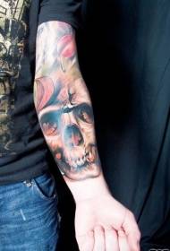 arm color skull and fallen leaves tattoo pattern