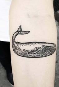 Brazo pequeño diseño simple línea negra divertido patrón de tatuaje de ballena