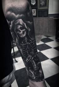 Ankle mystery illustration style black skull scarf tattoo pattern