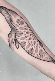 Αστράγαλη μαύρη φάλαινα που δείχνει με φυλετικές τατουάζ μοτίβο τατουάζ