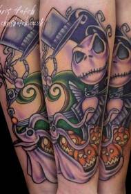 mzimu wawung'ono wokhala ndi agalu komanso mawonekedwe a tattoo dzungu la Halloween