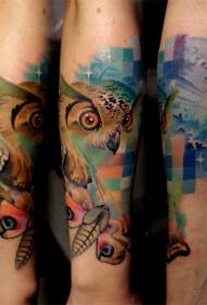 ilustrasi warna gaya burung hantu dengan pola tato kupu-kupu