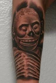 Arm melni pelēks smieklīgs skelets skulptūru tetovējums modelis