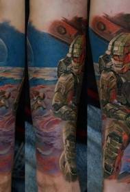 手臂彩色遊戲主題太空士兵紋身圖案