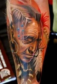modello di tatuaggio colorato antico ritratto indiano