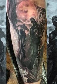 arm horror sort og hvid forskellige monstre og store måne tatoveringsmønster