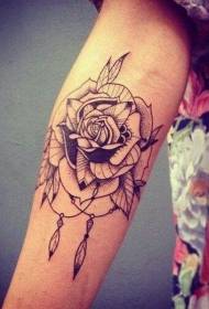 klassisk svart linje stikkende rose tatoveringsmønster