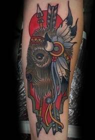 Arm alte Schule Farbe indische Stier und Pfeil Tattoo Muster