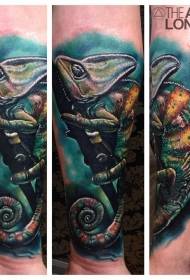 Artician style color chameleon tattoo pattern