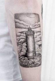 braço ponto preto farol e paisagem tatuagem padrão