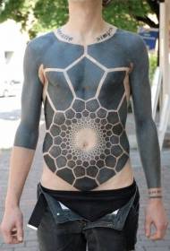 buken stort område svart hexagonal geometrisk kombination tatuering mönster