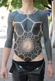 abdômen grande área preto hexagonal combinação geométrica tatuagem padrão