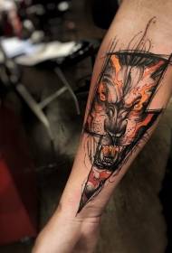 gacanta Hillaac midab leh shay libaax ah oo wajigiisa loo yaqaan tattoo