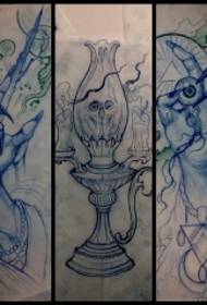 Manoscritto del tatuaggio del tatuaggio della candela dell'occhio della mano della scuola europea