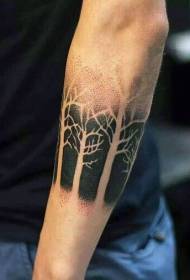 Arm Black Sting Style Forest Tattoo Model