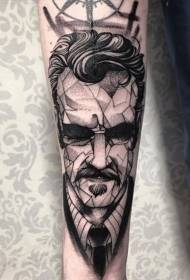 Crno-bijeli uzorak za tetovažu geometrijskog stila s portretom čovjeka