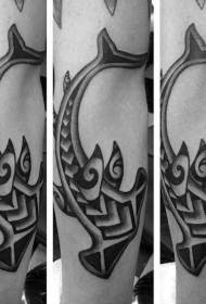 Polynesian hammerhead shark model of tattoo black arm