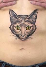 brzuch ładny zielony oczy kota Wzór tatuażu