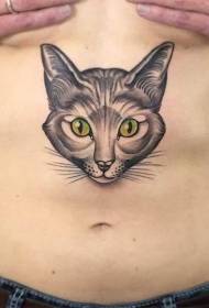 addome simpatico gatto occhi verdi modello del tatuaggio