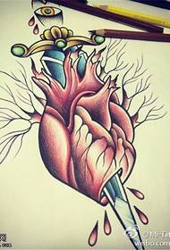 color personality heart dagger tattoo pattern