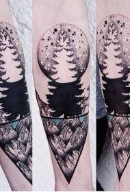 Küçük kol nokta renk ağaç ve orman hayvan dövme deseni ile büyük ay