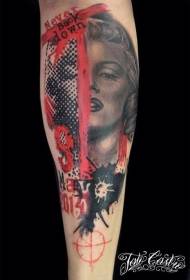 modello di tatuaggio a forma di mezza faccia stile acquerello Marilyn Monroe