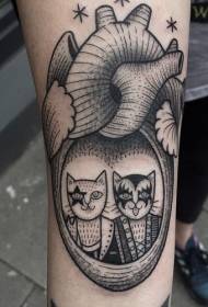 croí croí dubha líneáil agus patrún tattoo lánúin cat