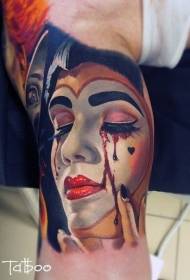 verbazingwekkende realisme-stijl Bloedende vrouwelijke clown tattoo patroon