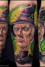 kolor nga cartoon daotan nga bruha sa laragway sa tattoo nga sumbanan