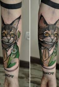 小臂彩色滑稽的卡通西装猫纹身图案