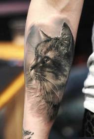 مدهش جدا أسود رمادي القط صورة ذراع نمط الوشم