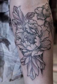 Црни и бели линии со мала рака трн шема на тетоважа со божур