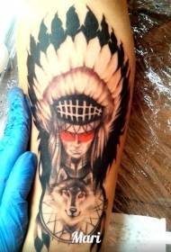 wolf ụlọ akwụkwọ ochie nke anụ ọhịa wolf na nrọ catcher tattoo ụkpụrụ