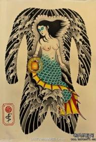 All-Amerika Traditionell Mermaid Faarf Tattoo Manuskript